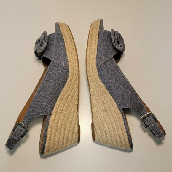 Franco Sarto Camino Blue Denim Espadrille Wedge Sandal Size 8.5 Bow Womens - Picture 5 of 10
